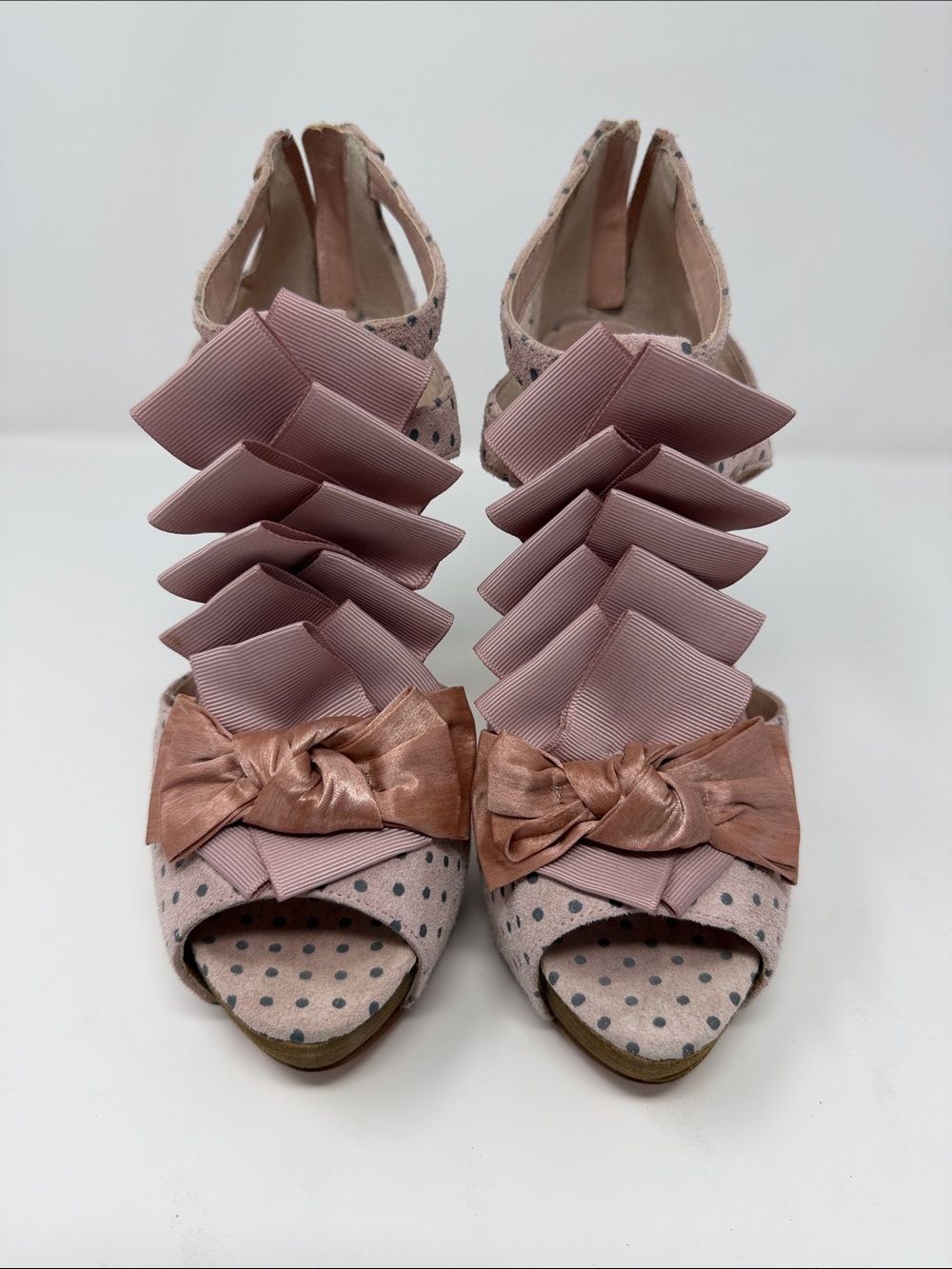 Pink Ruffle Bow Peep-Toe Heels